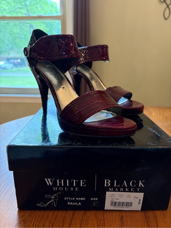 White House Black Market Shoes - White House Black Market Burgundy Croc-Embossed Strappy High Heels
